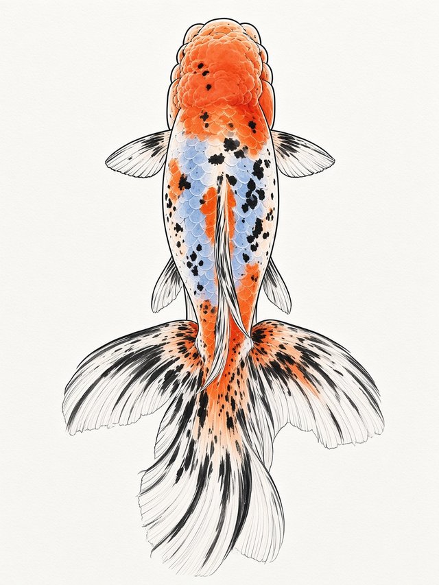 Calico Japanese oranda seen from above