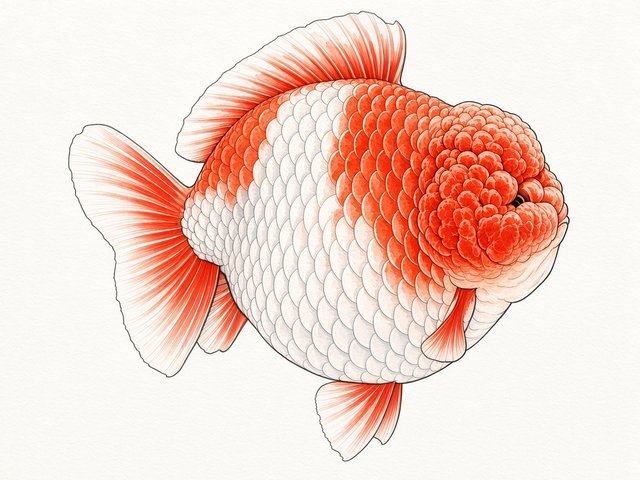 Red-and-white oranda, side view